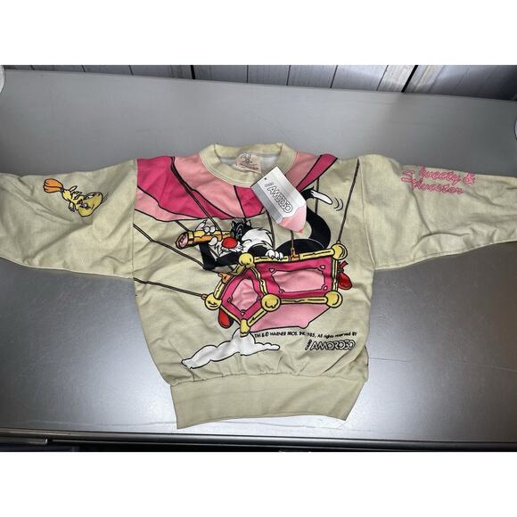 Vintage CARO AMOROSO Sylvester Tweety New Deadstock Kids Sweater Top 80s - Picture 1 of 9